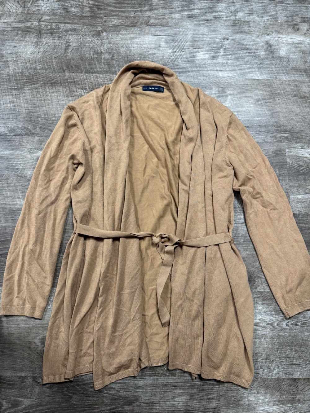 Zara Knit Cardigan Draped Shawl Collar + Matching Tie Belt at Waist